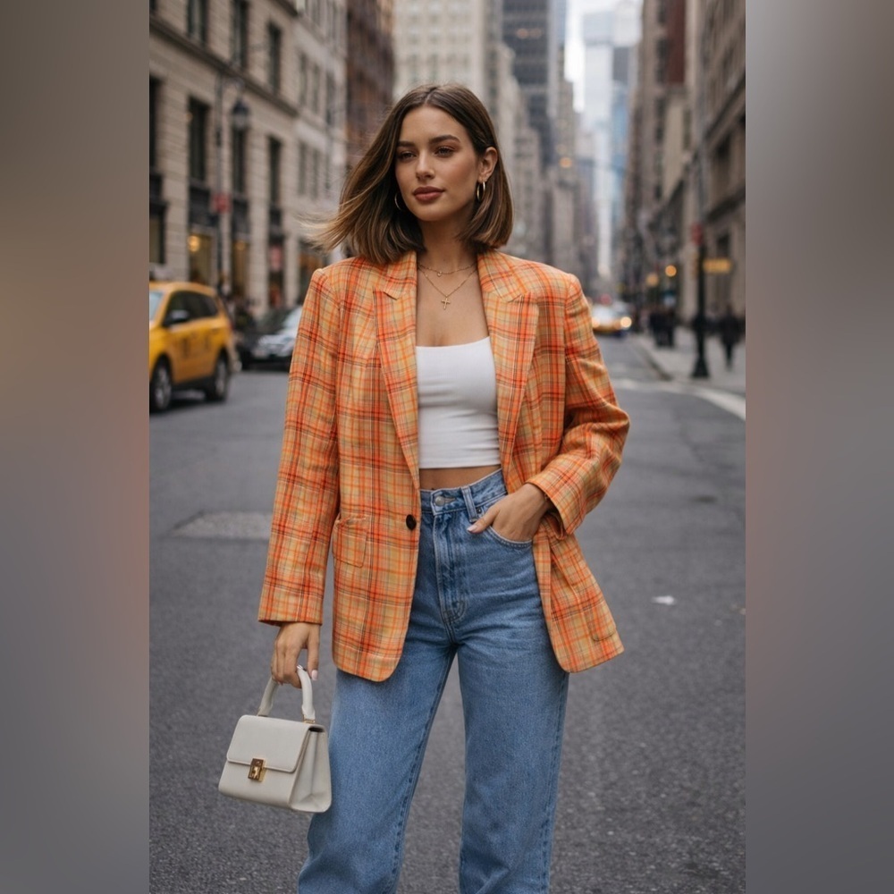 Grey Lab Los Angeles • Orange Plaid Oversized Blazer
